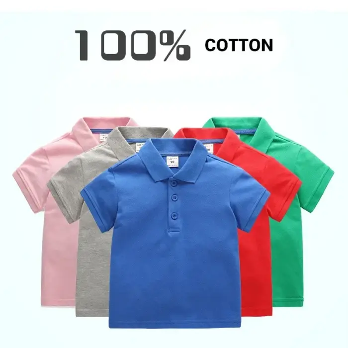 Simple Cotton Polo Shirts For Kids - Image 2