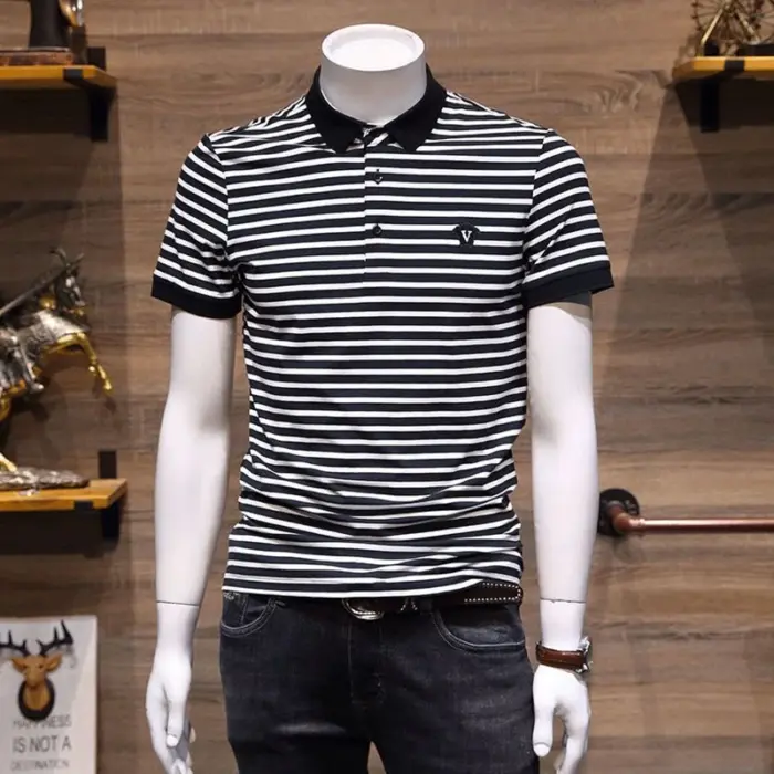 Embroidery Striped Polo Shirts For Men - Image 1