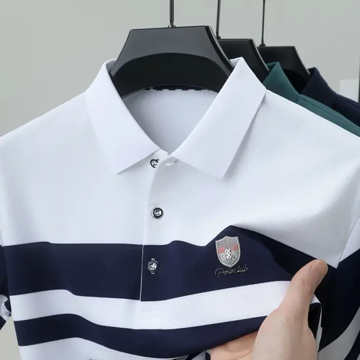 Striped Pure Cotton Polo Shirts For Men - Image 6