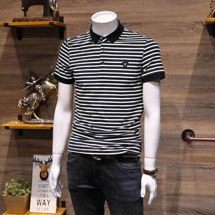 Embroidery Striped Polo Shirts For Men - Image 3