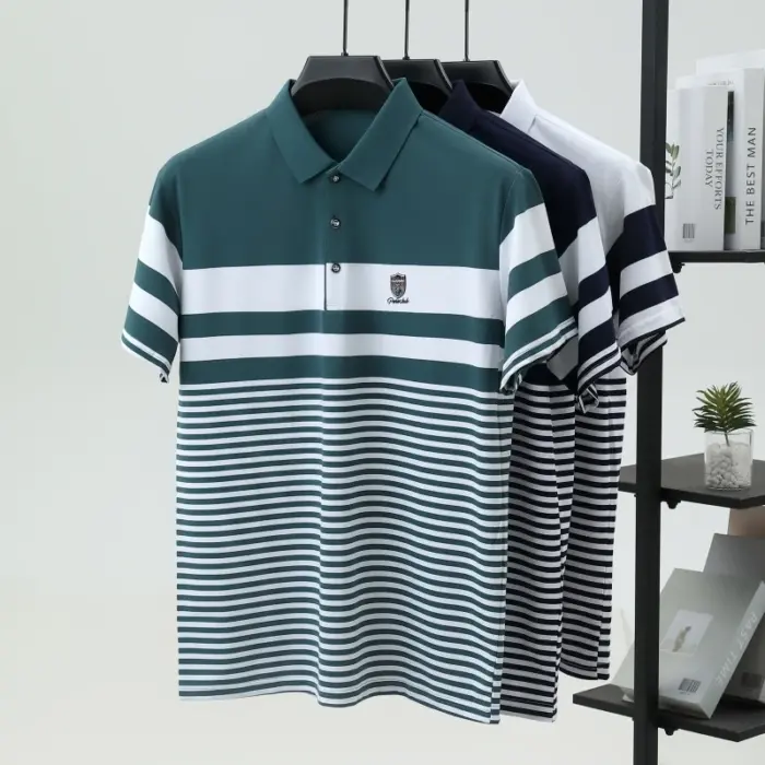 Striped Pure Cotton Polo Shirts For Men - Image 1