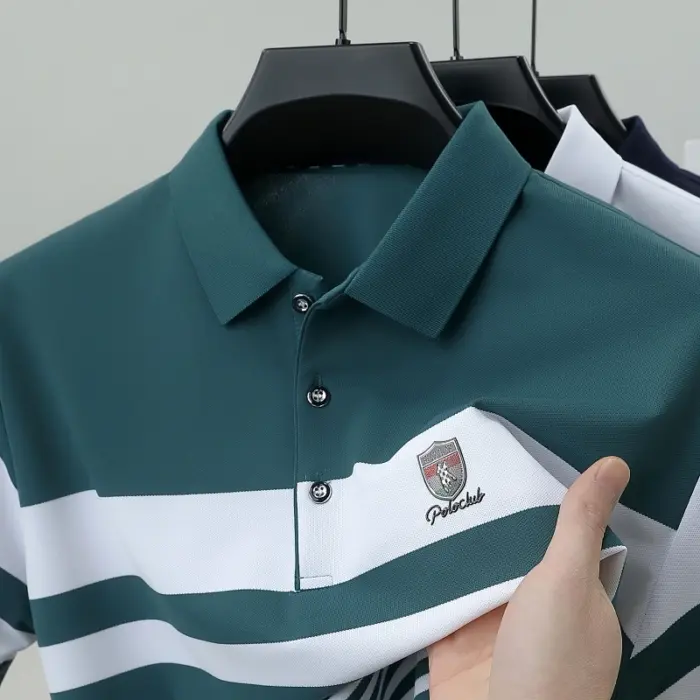 Striped Pure Cotton Polo Shirts For Men - Image 5