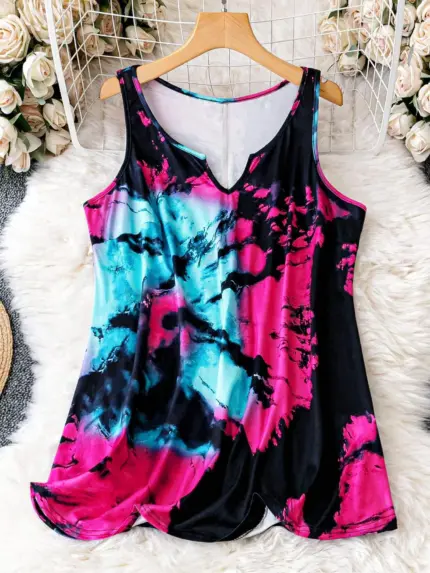 Casual Tie Dye Sleeveless Tops For Women