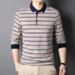 Striped Long-Sleeve Polo Shirts For Men - Image 2