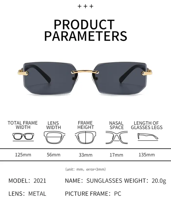 Rimless Rectangle Sunglasses For Men - Image 6