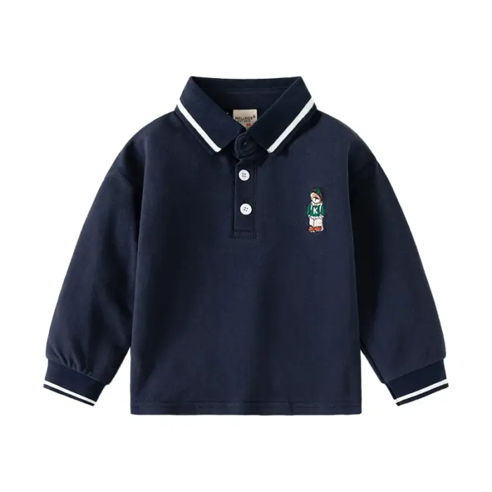 Basic Long Sleeve Polo Shirts For Boys - Image 5