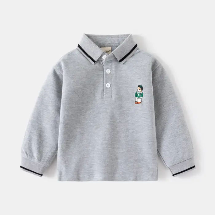 Basic Long Sleeve Polo Shirts For Boys - Image 6