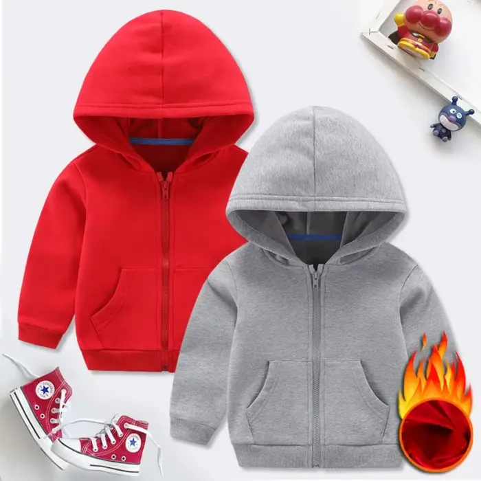 Casual Zipper Fleece Hoodies For Kids - Image 2
