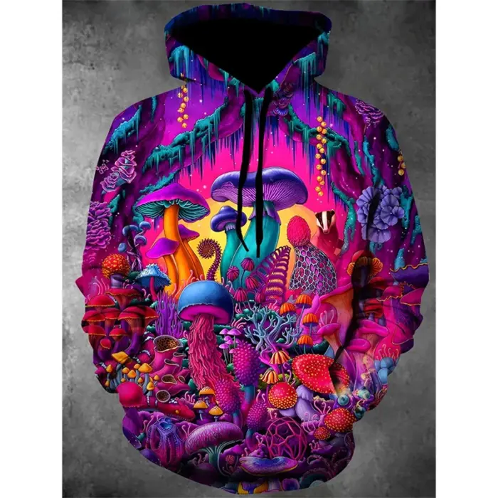 Oversized Holographic Mushrooms Hoodies For Men - Image 5