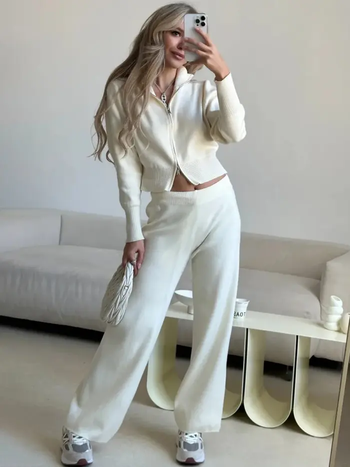 Soft Wide Leg Trousers Set For Women - Image 1